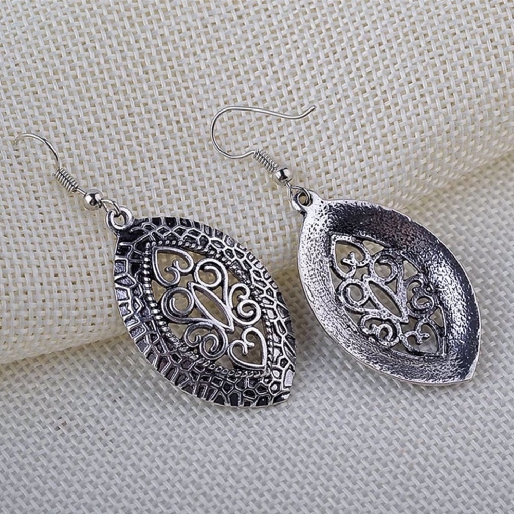 Any 4/$25! Antiqued Silver Boho Ellipse Drop Earrings - Picture 3 of 10